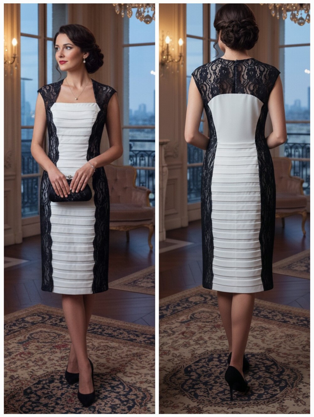 NWOT JAX 8 Dark Romantic Whimsigoth Feminine Pleated Lace Cocktail Sheath Dress